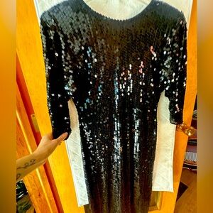 Oleg Cassini Vintage Black Sequin Dress Tag Sz 12 80’s Style